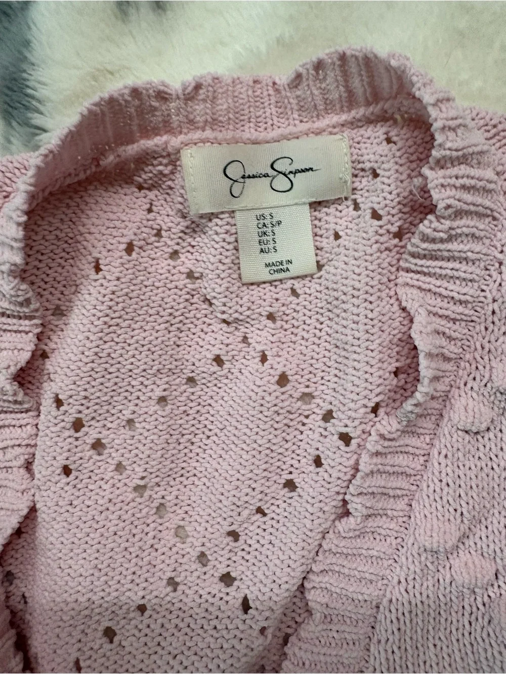 Jessica Simpson Dusty Pink Puff-Sleeve Eyelet Cardigan